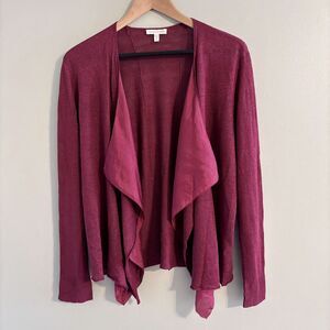 Eileen Fisher Women's Linen Silk Blend Open Front Cardigan Red Sz M Classic